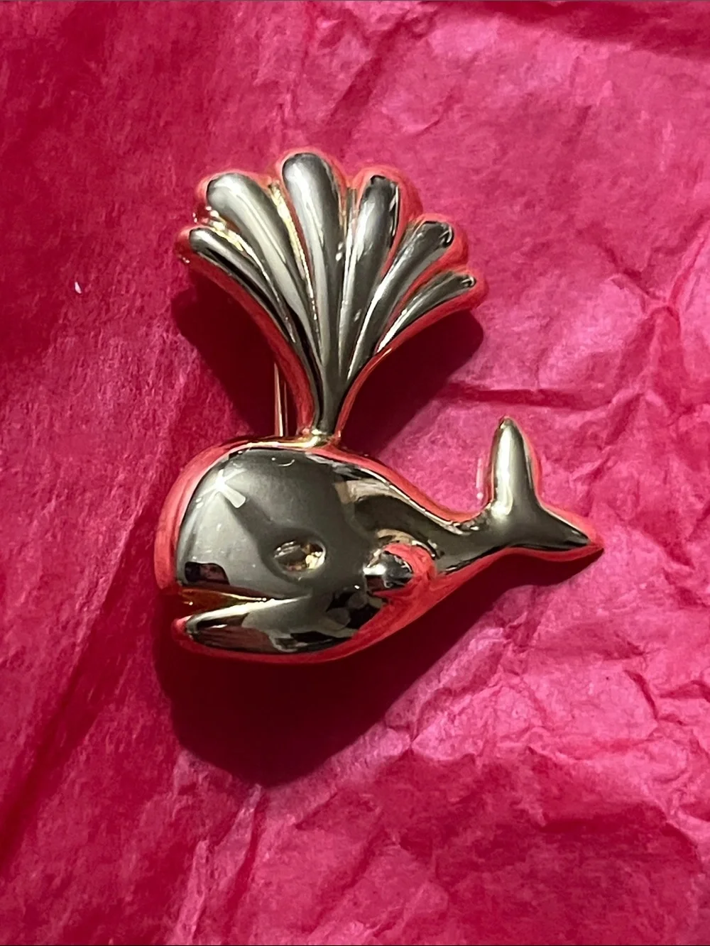 Vintage Gold Whale Brooch with Sculpted Tail